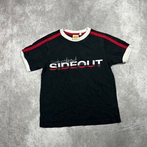Vintage Sideout Kids Black Ringer‎ T-Shirt Size S 8 Graphic Logo Stripe Tee